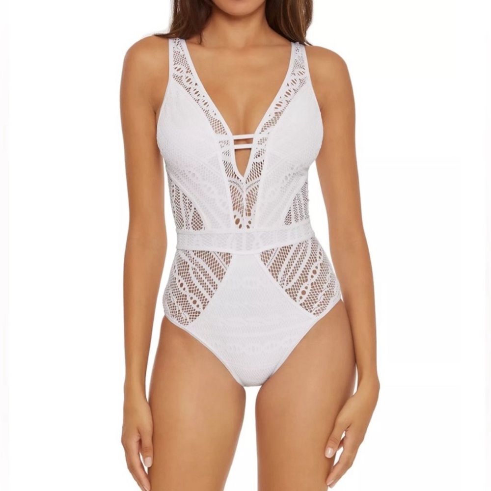 NWT BECCA one piece white bathing suit